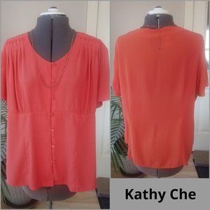 Kathy Che Blouse with Sequined Pleated Shoulders